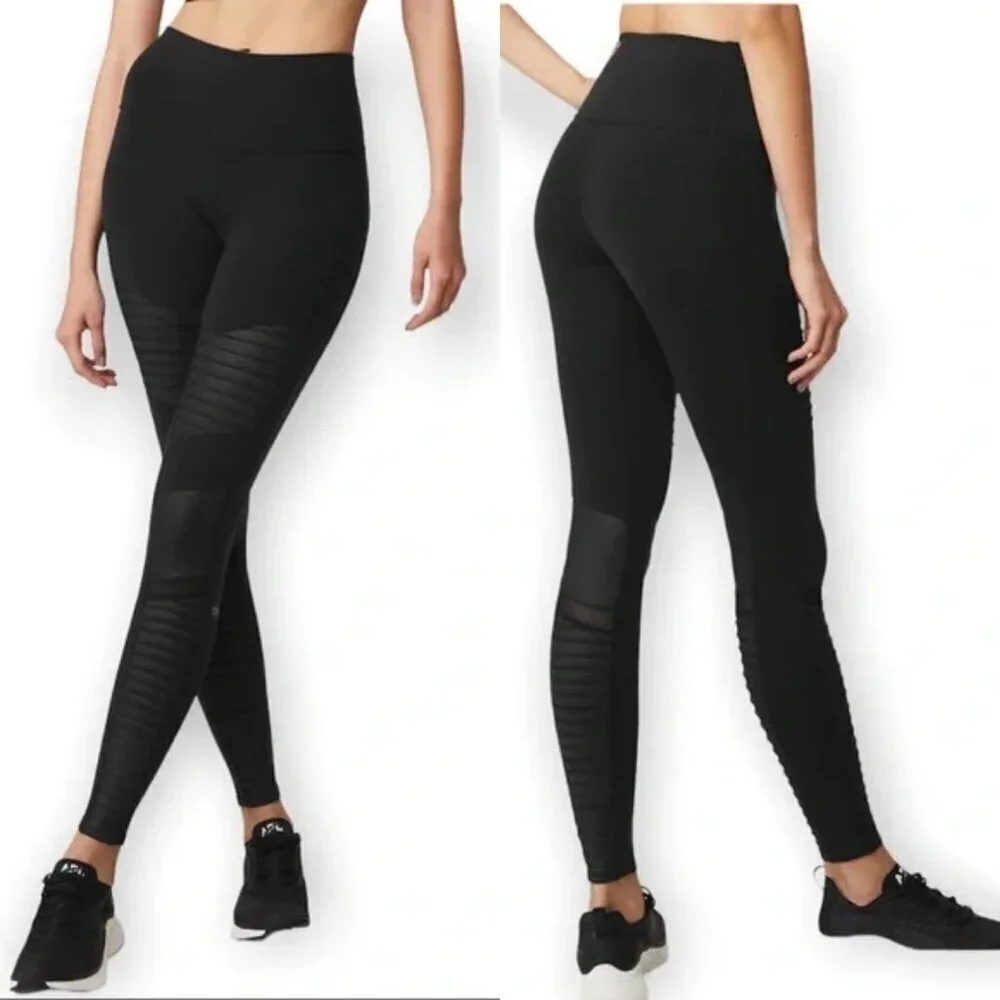 Alo Yoga Black High-Waist Mesh Black Moto Leggings 37611